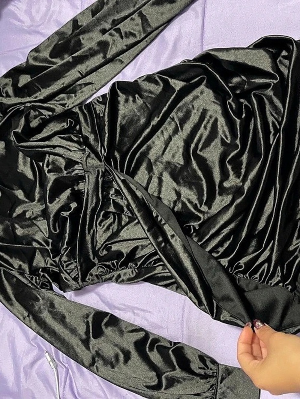 Ruched Satin Mini Dress in Black Size Medium